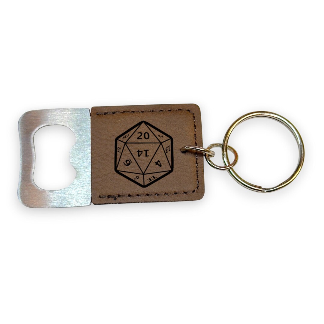 Keychain - Bottle Opener - D20 - Leather Keychain - Bottle Opener - D20 - Leather